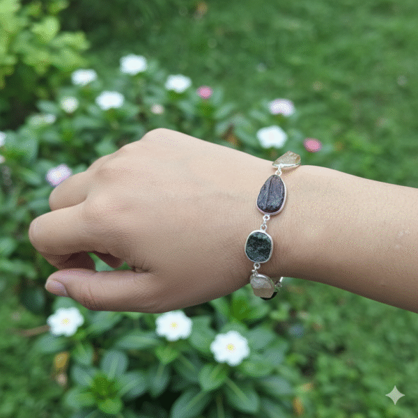 rough stone silver bracelet