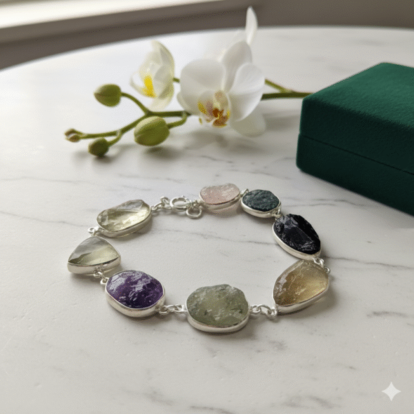 rough stone silver bracelet